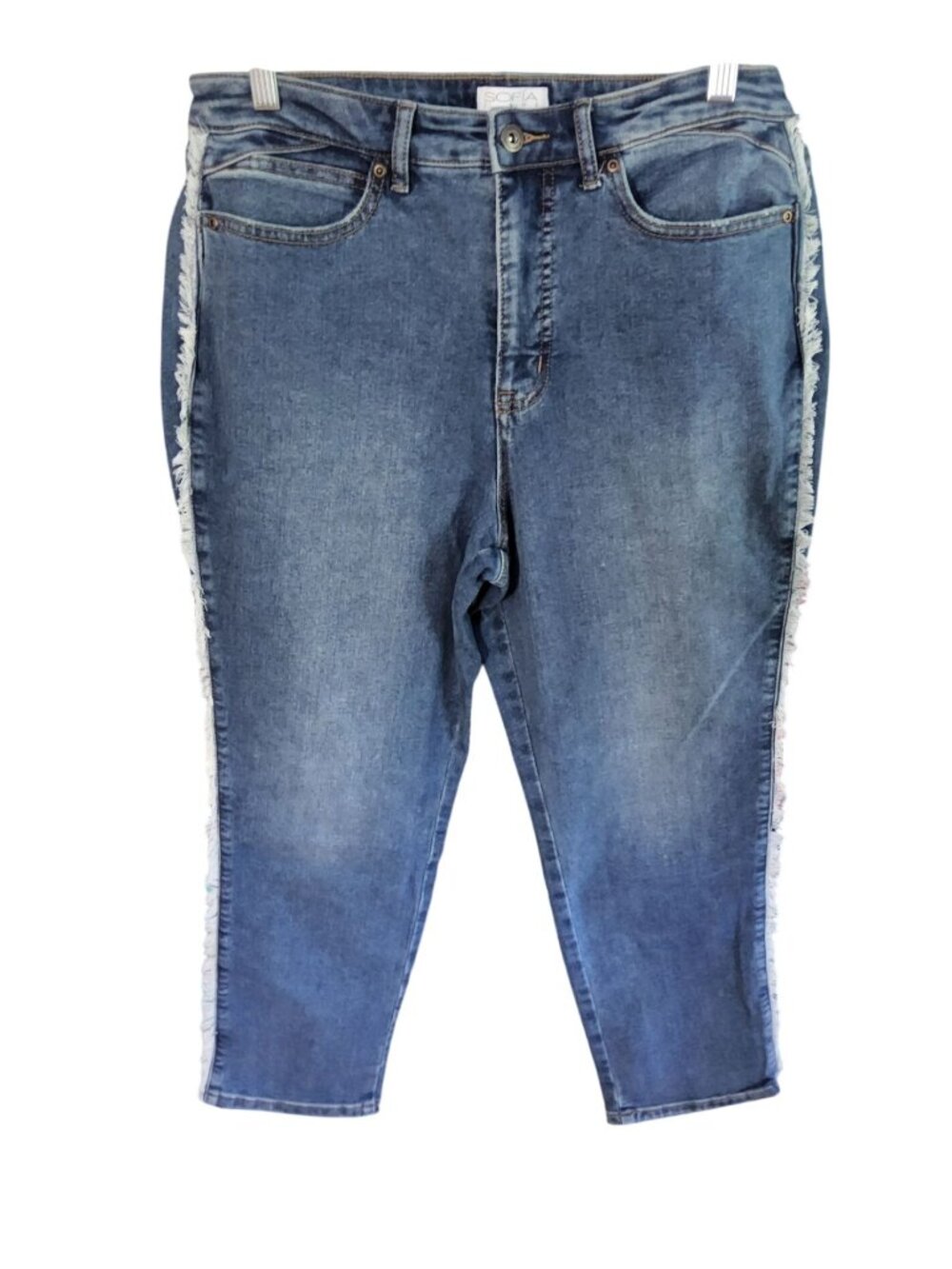 New Sofia Vegara Womens Freyed Stretch Curvy High Rise Girlfriend Blue Jeans Siz